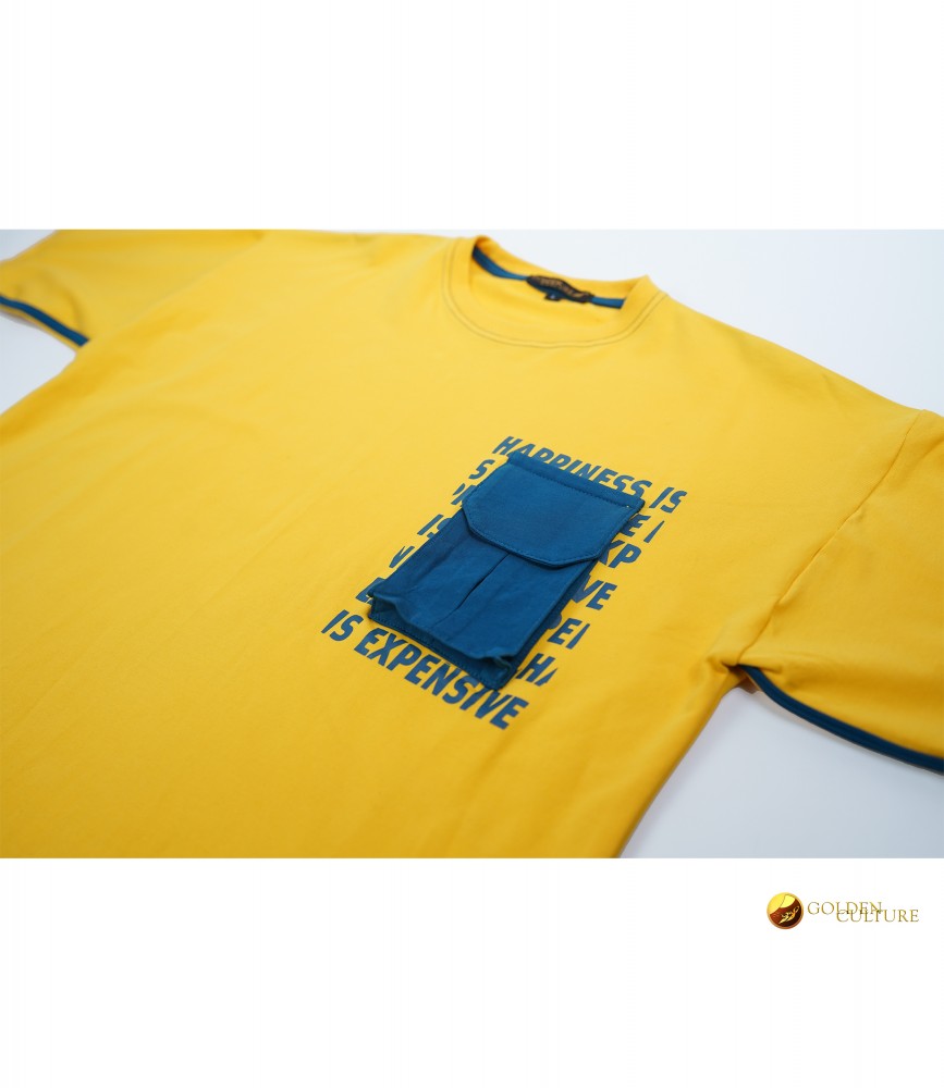 HAPPINESS IS EXPENSIVE Pockets Oversized T-Shirt (Yellow)